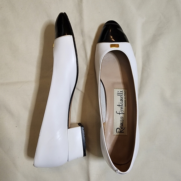 Italian leather shoes, vintage, black and white, AA, narrow - Picture 1 of 11